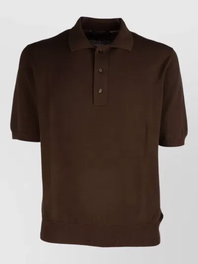Zanone Polo Shirt Short Sleeves Ribbed Cuffs In Brown