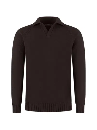 Zanone Raglan-sleeve Polo-collar Sweater In Brown