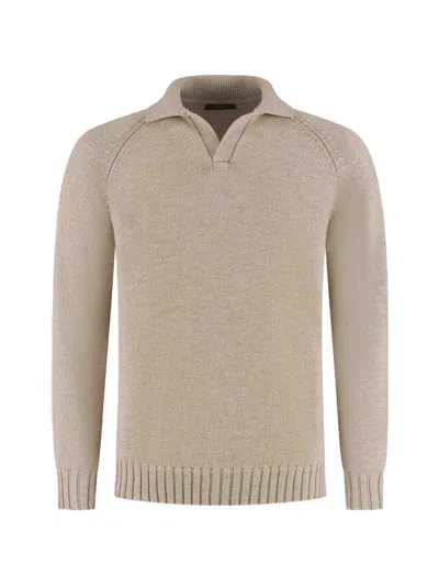 Zanone Raglan-sleeve Polo-collar Sweater In Neutral