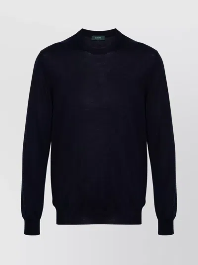 Zanone Ribbed Crew Neck Sweater With Long Sleeves In Black
