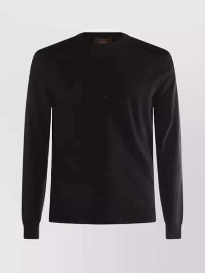 Zanone Ribbed Crewneck Sweater Long Sleeves In Black