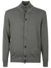 Zanone Ribbed Knit Cardigan With High Collar In Gray