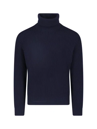 Zanone Ribbed Knit High-turtleneck Structured-texture Sweater In Multi