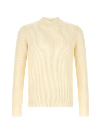 Zanone Ribbed Knit Sweater With Crew Neckline And Structured Fit In Yellow