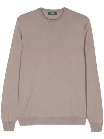 Zanone Ribbed Sweater In Brown