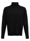 Zanone Fitted Black Wool Turtleneck Sweater With Long Cuffed Sleeves In Black