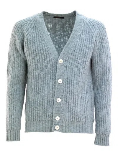 Zanone Ribbed V-neck Cardigan In Blue