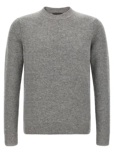 Zanone Ribbed Virgin Wool Sweater In Gray