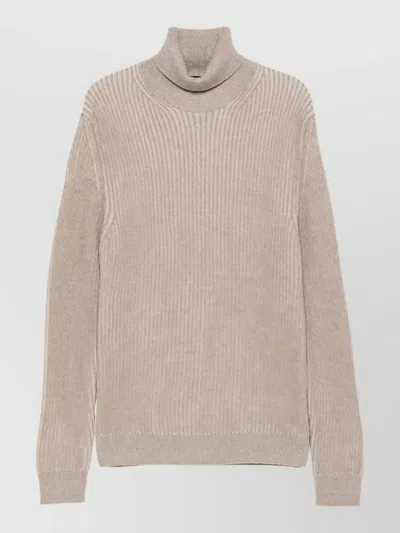 Zanone Ribbed Virgin Wool Turtleneck Jumper In Neutral