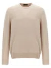 Zanone Ribbed Wool Crewneck Sweater With Cuffed Sleeves In Neutral