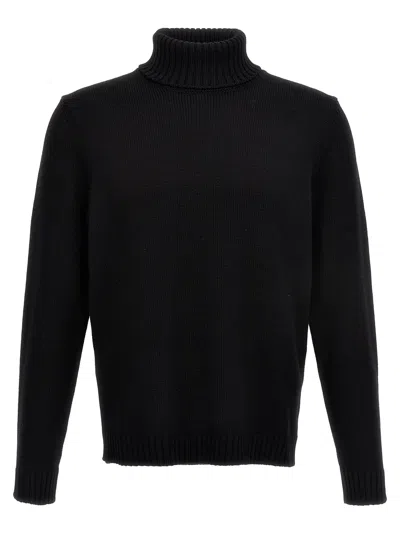 Zanone Ribbed Wool Turtleneck Sweater In Black