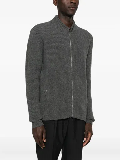 Zanone Ribbed Zip-up Cardigan In Gray