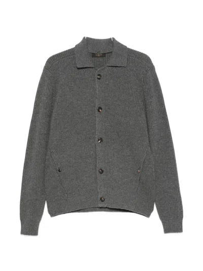 Zanone Ribbed-knit Button-up Cardigan In Gray