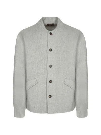 Zanone Ribbed-knit Button-up Cardigan In Gray