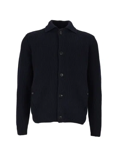 Zanone Ribbed-knit Cardigan In Purple