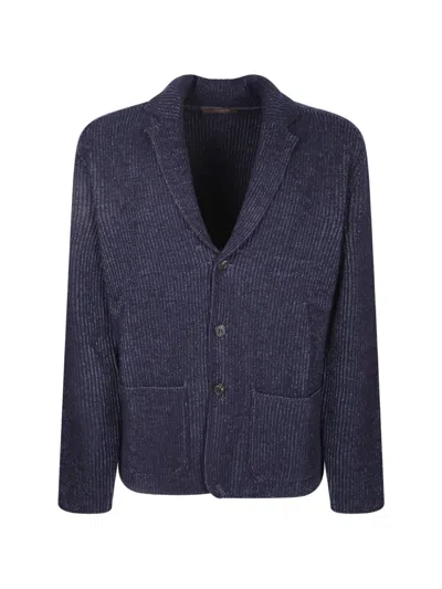 Zanone Ribbed-knit Shawl-collar Cardigan In Blue