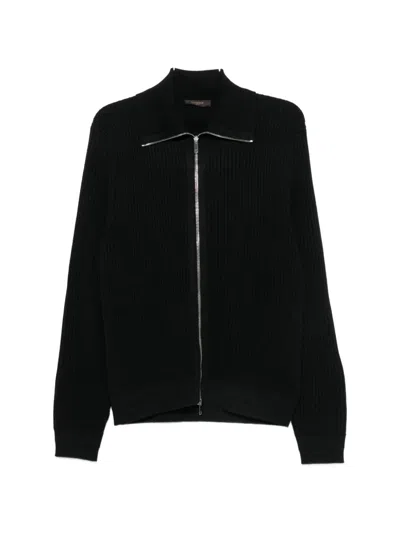 Zanone Ribbed-knit Zip-up Cardigan In Black