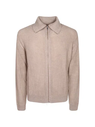 Zanone Ribbed-knit Zip-up Cardigan In Neutral