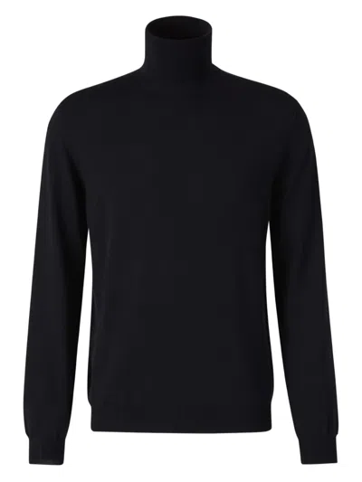 Zanone Ribbed Turtleneck Sweater Long Sleeves In Black