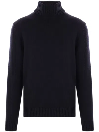 Zanone Roll-neck Knitted Jumper In Blue