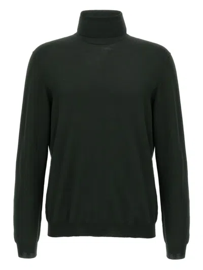 Zanone Dark Green Wool Turtleneck Sweater In Black
