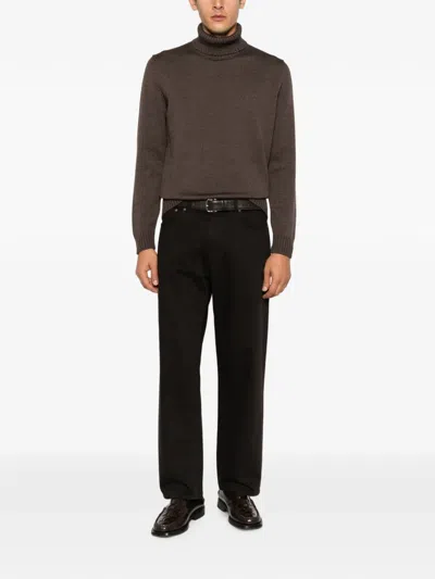 Zanone Roll-neck Ribbed-trim Sweater In Brown
