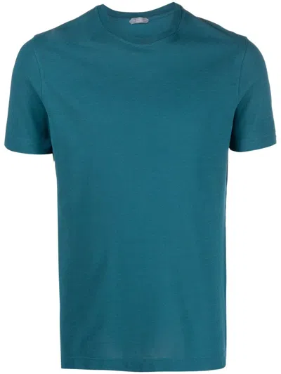 Zanone Round Neck Cotton T-shirt In Blue