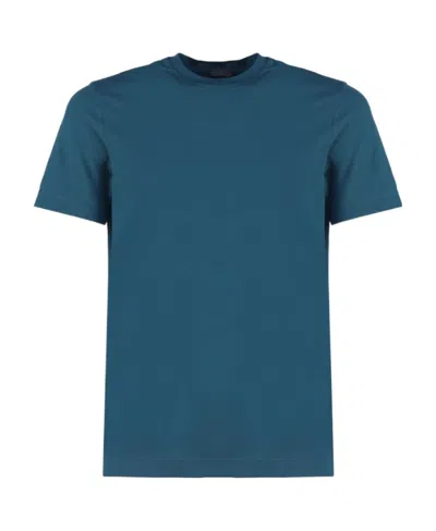 Zanone Round Neck Cotton T-shirt In Blue