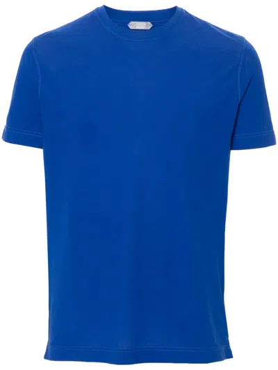Zanone Round-neck Cotton T-shirt In Z3945 Blue