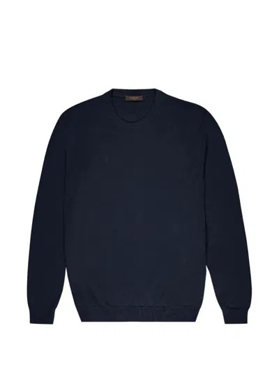 Zanone Round Neck Slim Fit Sweater In Blue