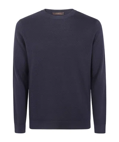 Zanone Round Neck Slim Fit Sweater In Blue