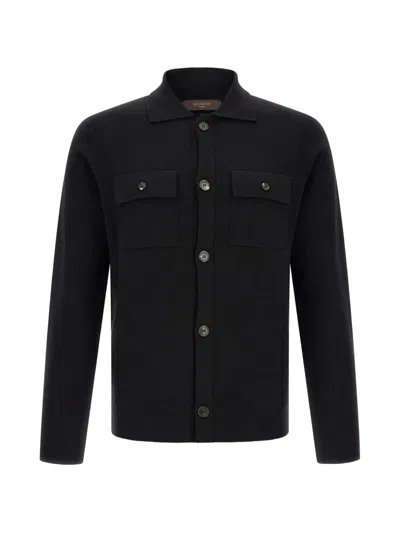 Zanone Sahara Cardigan Jacket Long Sleeves Collar In Black