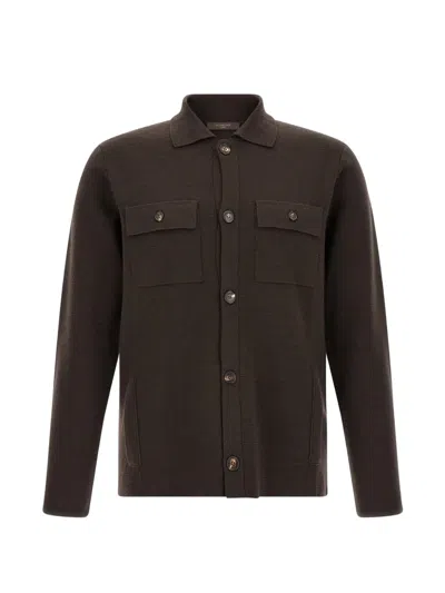 Zanone Sahara Collared Cardigan Jacket Long Sleeves In Brown