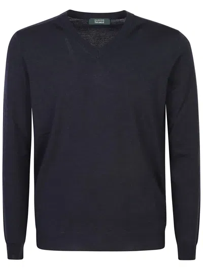 Zanone Knit V Neck Sweater In Blue