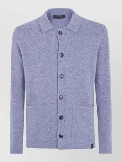 Zanone Shirt Collar Cardigan Front Pockets Ribbed Texture In Yellow