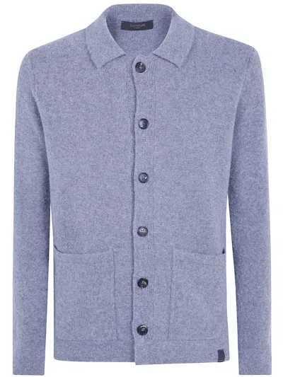 Zanone Shirt Collar Cardigan Front Pockets Ribbed Texture In Yellow