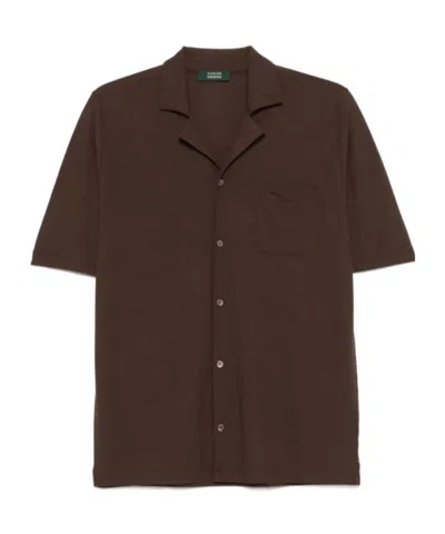 Zanone Short Sleeve Buttoned Shirt In Brown