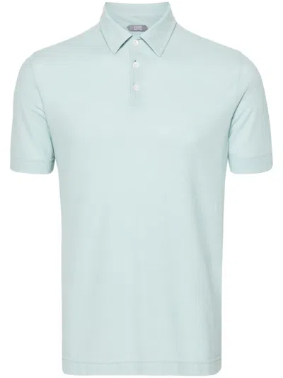 Zanone White Cotton Polo With Traditional Collar In Blue
