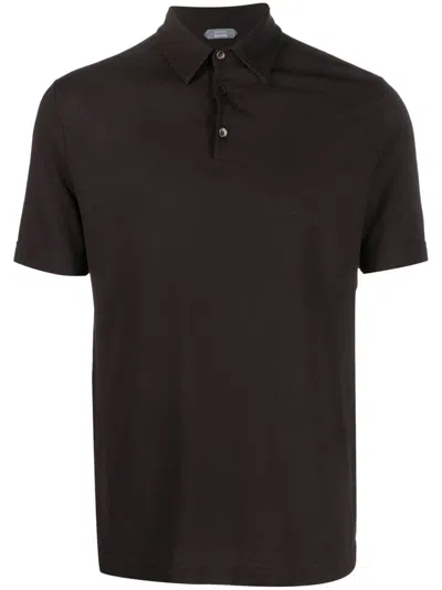 Zanone Short-sleeve Cotton Polo Shirt In Brown