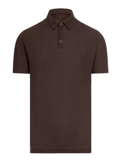 Zanone Short Sleeve Polo In Brown