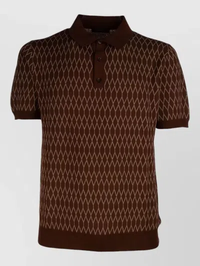 Zanone Short Sleeve Shirt Polo Collar Ribbed In Brown