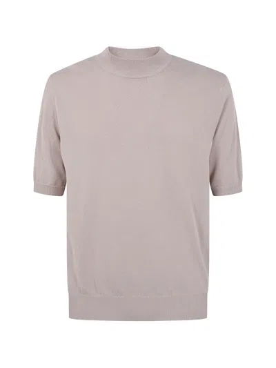 Zanone Turtle Neck Short Sleeve Knit Sweater In Neutral