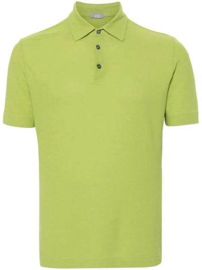 Zanone Button-up Cotton Polo Shirt In Green