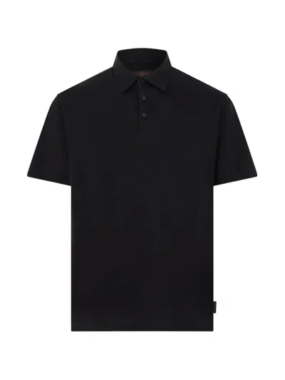 Zanone Silk Cotton Polo Shirt Short Sleeves In Black
