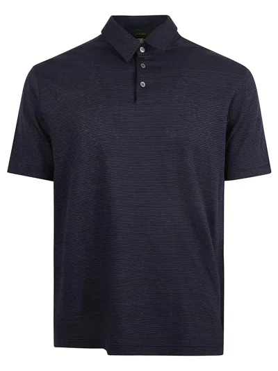 Zanone Side Slit Regular Polo Shirt In Blue Scuro