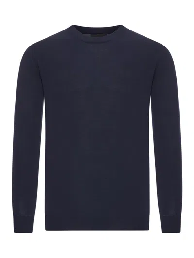 Zanone Slim Fit Crew Neck Sweater In Cotton Crepe In Blue