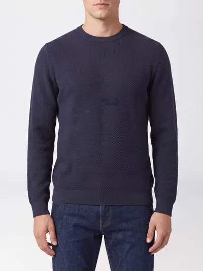 Zanone Slim Fit Crewneck Jumper In Pure Virgin Wool With Ribbed Trims In Blue