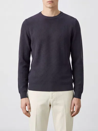 Zanone Slim Fit Crewneck Jumper In Pure Virgin Wool With Ribbed Trims In Animal Print