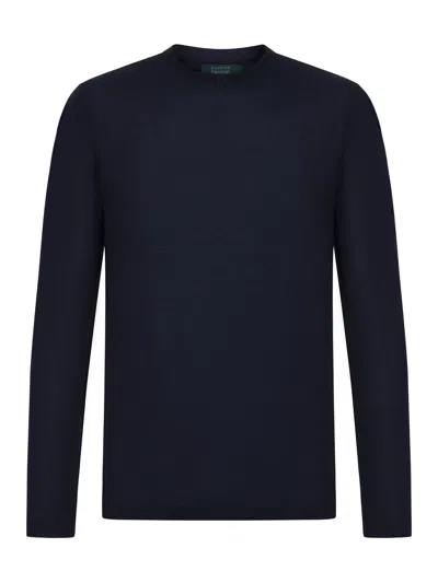Zanone Slim Fit Crewneck Long Sleeve T-shirt In Blue