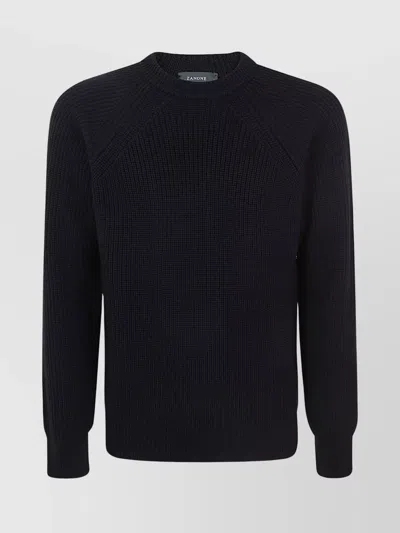 Zanone Slim Fit Crewneck Ribbed Sweater In Blue